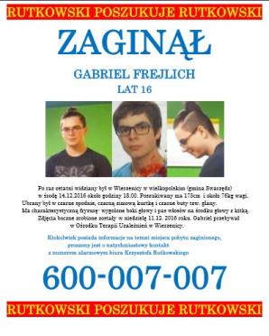 Rutkowski: Gabriel Frejlich odnalazł się! Żyje! Jest pod naszą opieką