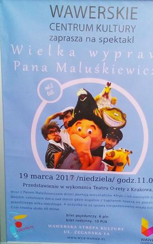 Międzylesie: Wielka wyprawa Pana Maluśkiewicza- 19 marca w Wawerskim Centrum Kultury dla wszystkich dzieci, rodzin. Widzimy się o godzinie 11:00! 