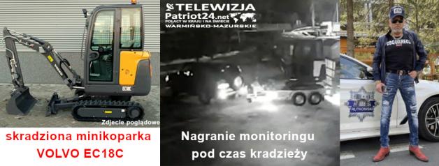 [VIDEO] Rutkowski poszukuje skradzionej koło Grunwaldu MiniKoparki VOLVO EC18C